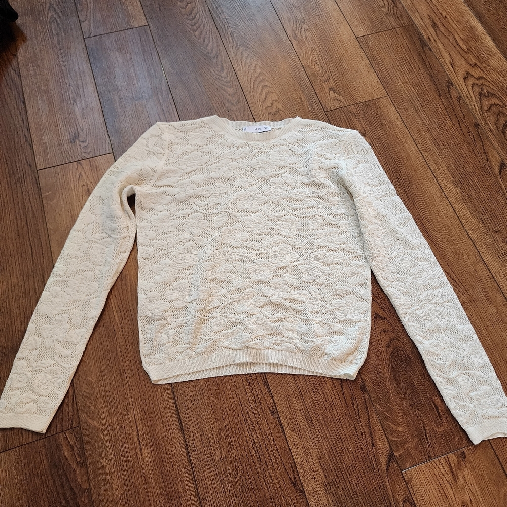 MANGO Cream Floral Lace Top - Medium